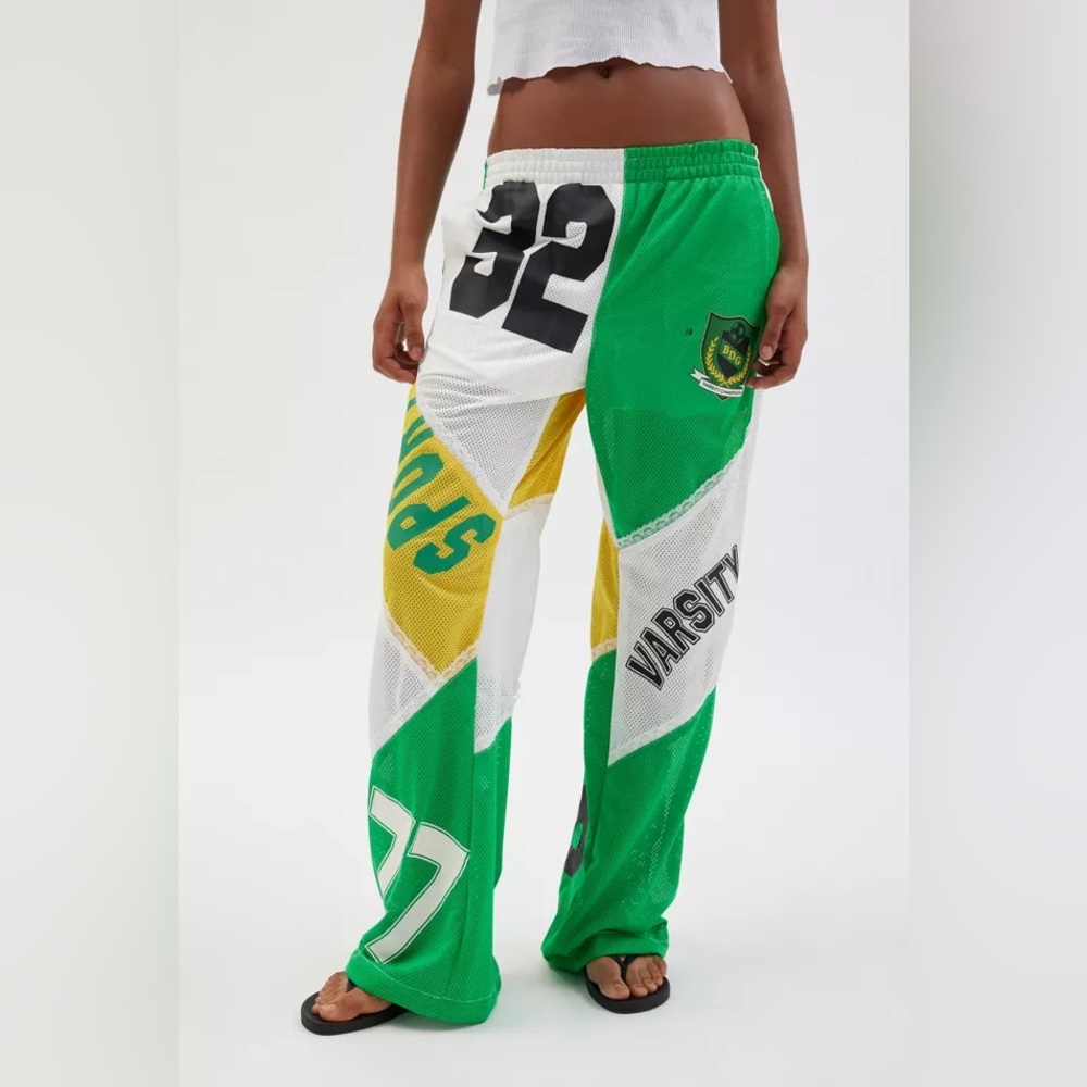 BDG Urban Outfitters Jess Spliced Green Varsity Wide Leg Track Pants Size XS NWT